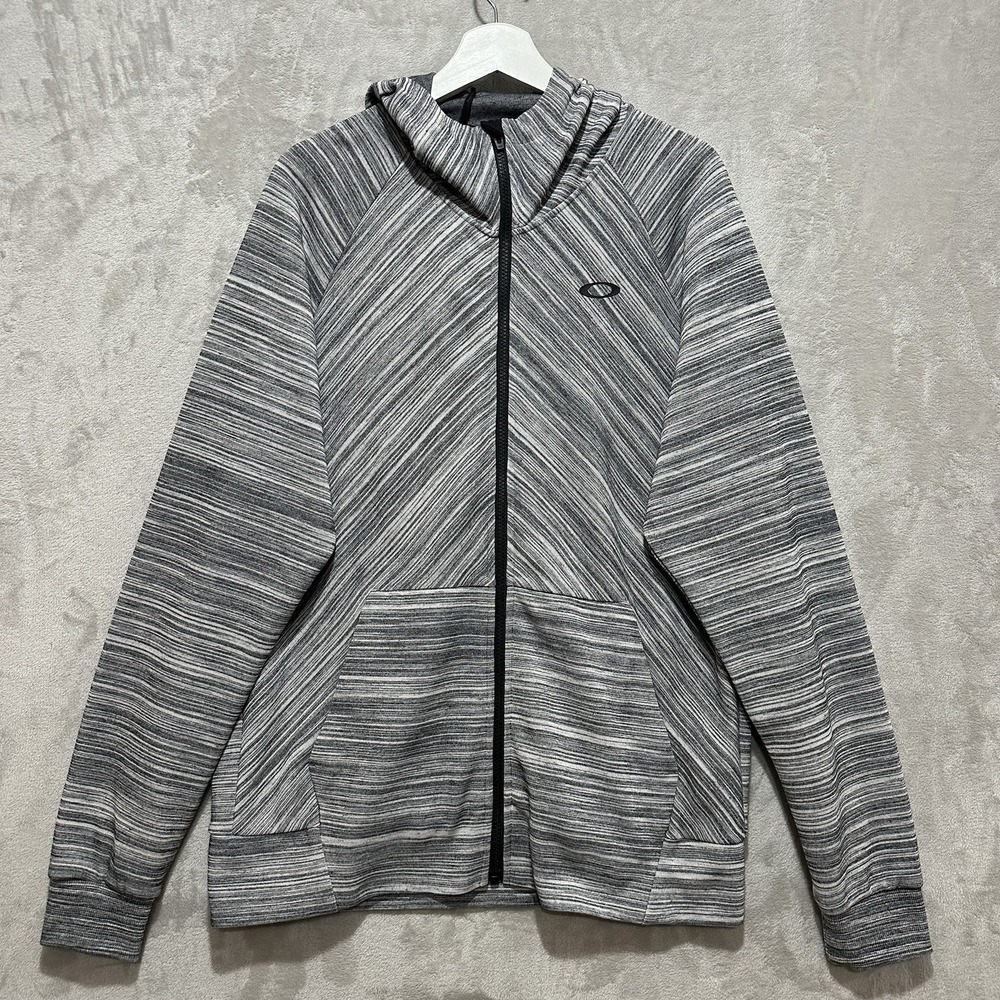 Oakley Tech Zip‎ Up Heather Hoodie Performance Fit Size 2XL Static Black White